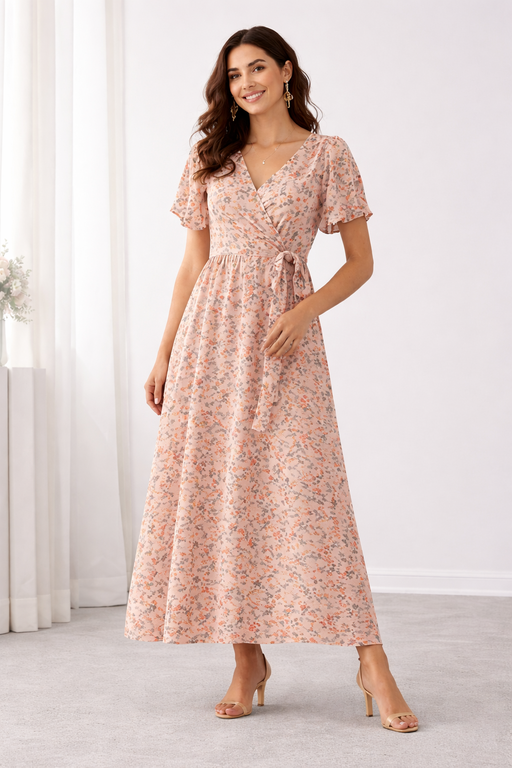 Soft Floral Wrap Maxi Dress